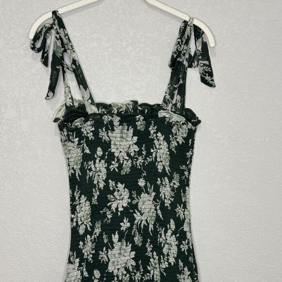 Abercrombie & Fitch Dress Womens Small Green Floral Smocked Ruffle Midi Sundress - Picture 7 of 10